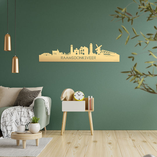 Skyline Raamsdonksveer Metallic Goud gerecycled kunststof cadeau decoratie relatiegeschenk van WoodWideCities