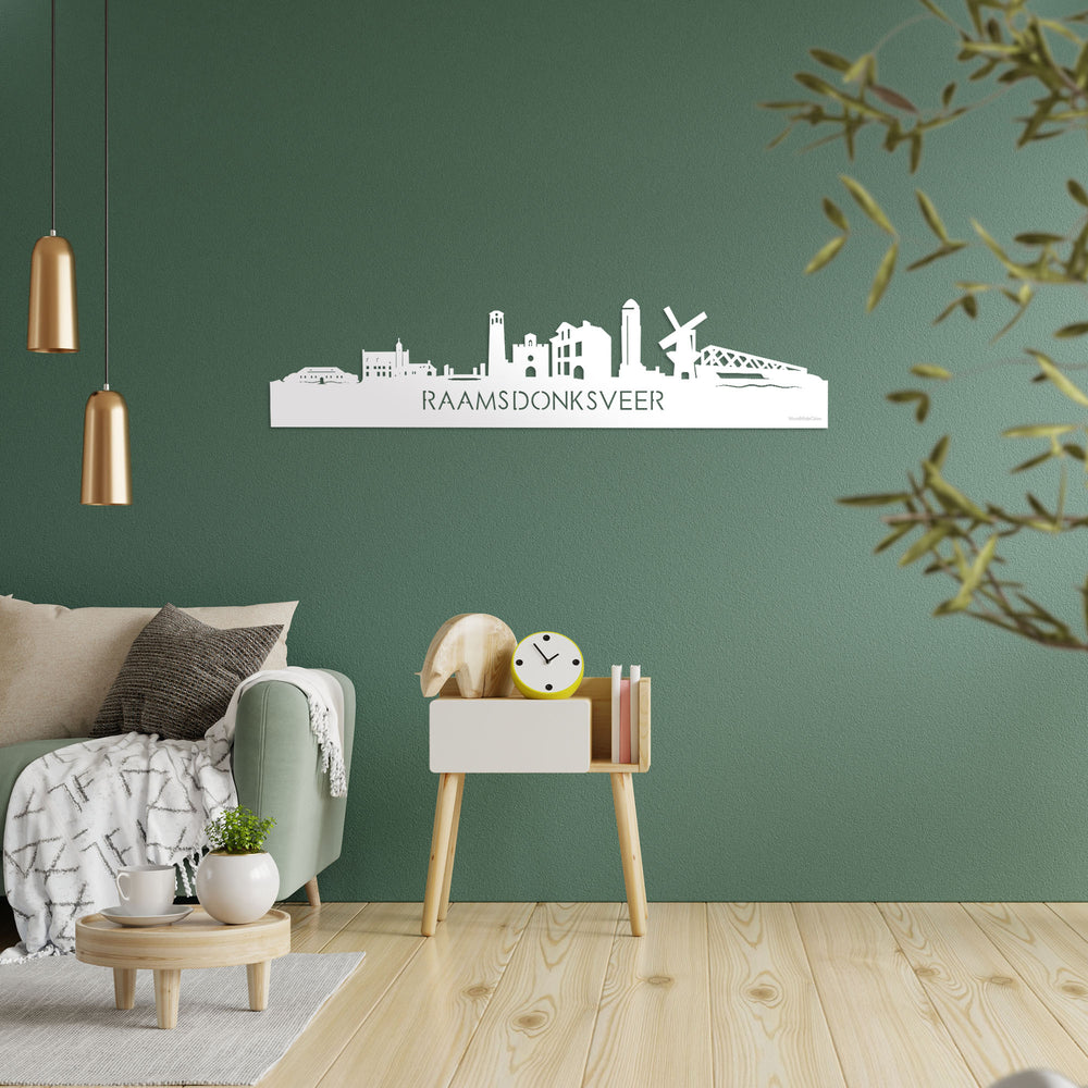 Skyline Raamsdonksveer Wit glanzend gerecycled kunststof cadeau decoratie relatiegeschenk van WoodWideCities