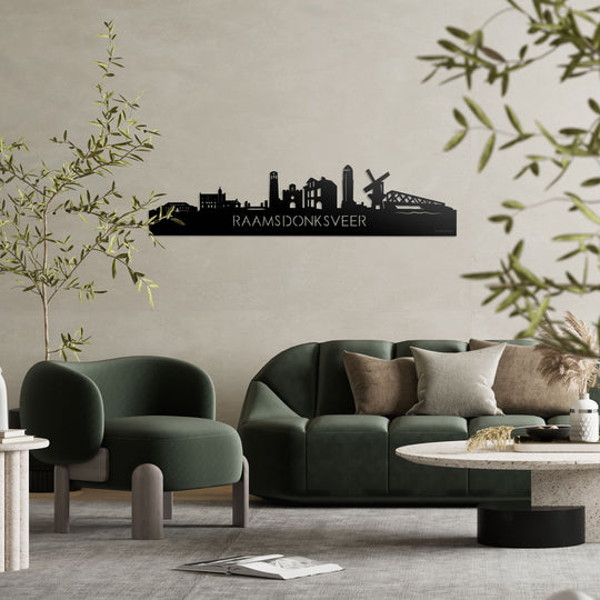 Skyline Raamsdonksveer Zwart glanzend gerecycled kunststof cadeau decoratie relatiegeschenk van WoodWideCities