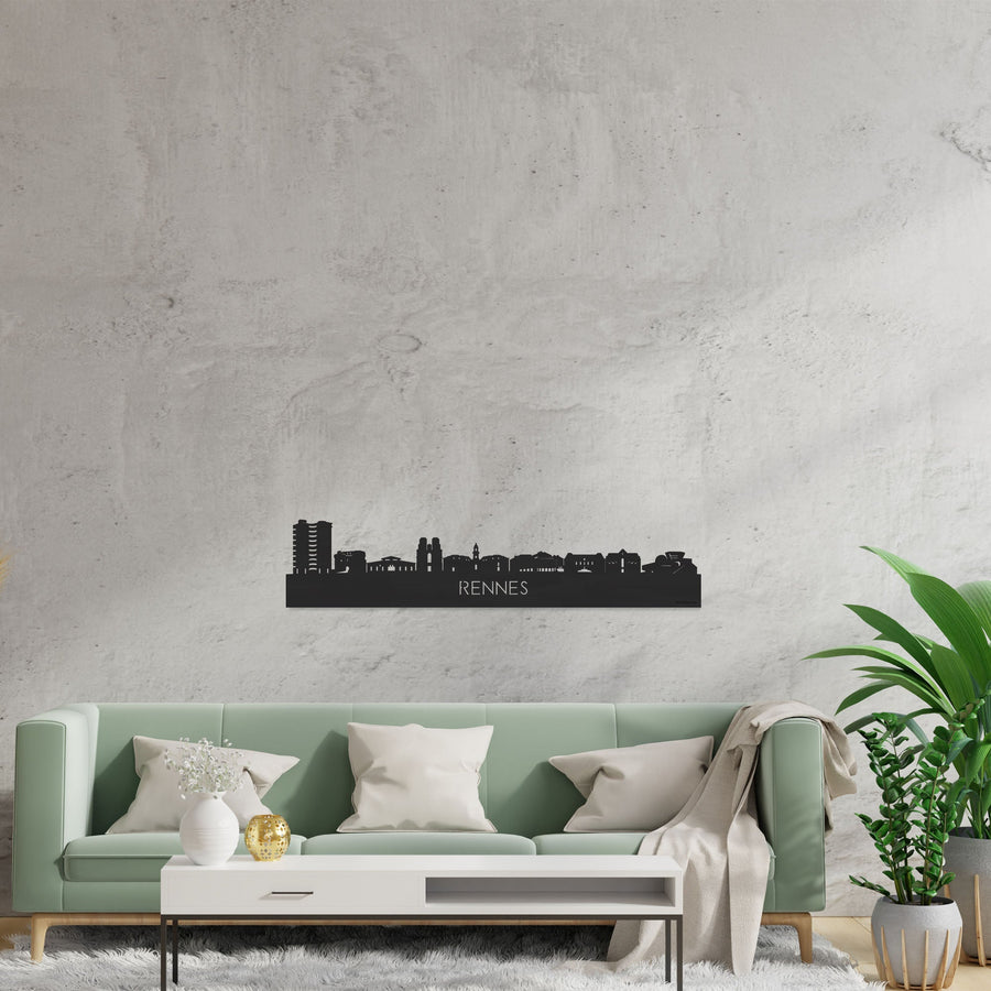 Skyline Rennes Zwart houten cadeau decoratie relatiegeschenk van WoodWideCities