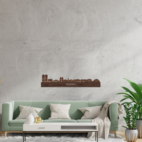 Skyline Rennes Noten houten cadeau decoratie relatiegeschenk van WoodWideCities