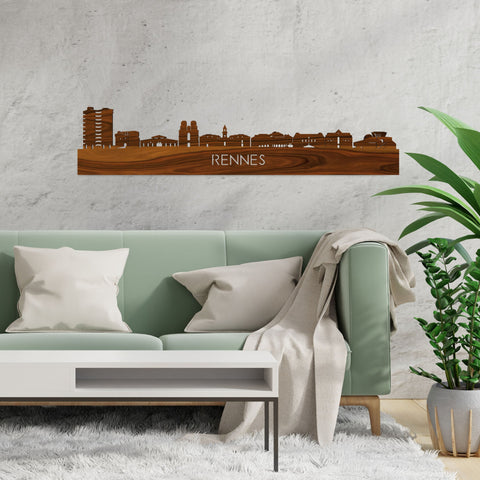 Skyline Rennes Palissander houten cadeau decoratie relatiegeschenk van WoodWideCities