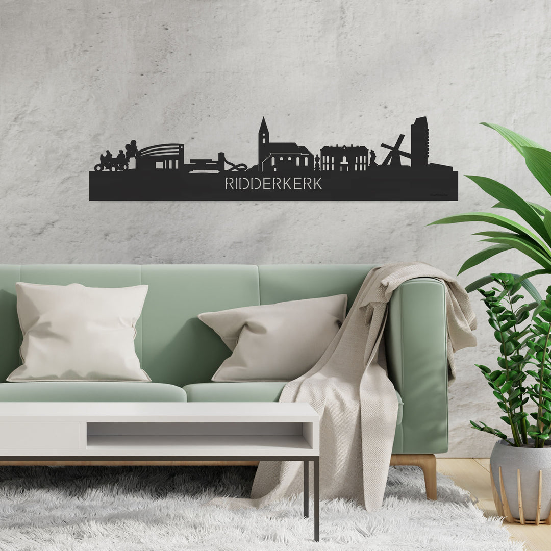 Skyline Ridderkerk Zwart houten cadeau decoratie relatiegeschenk van WoodWideCities