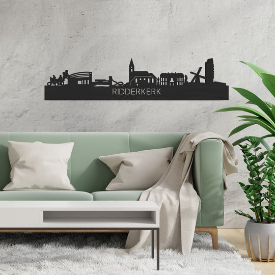 Skyline Ridderkerk Zwart houten cadeau decoratie relatiegeschenk van WoodWideCities
