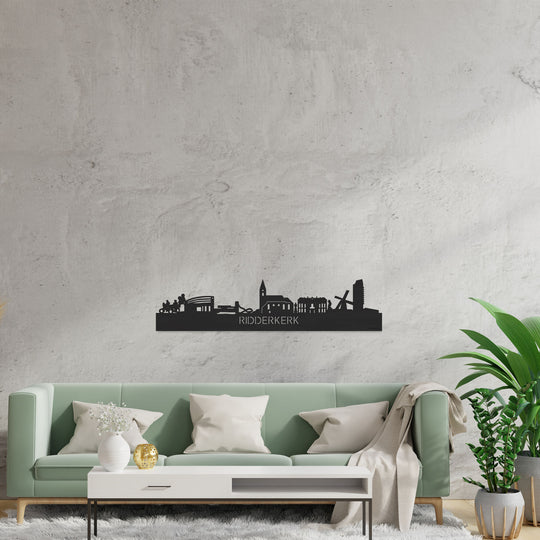 Skyline Ridderkerk Zwart houten cadeau decoratie relatiegeschenk van WoodWideCities