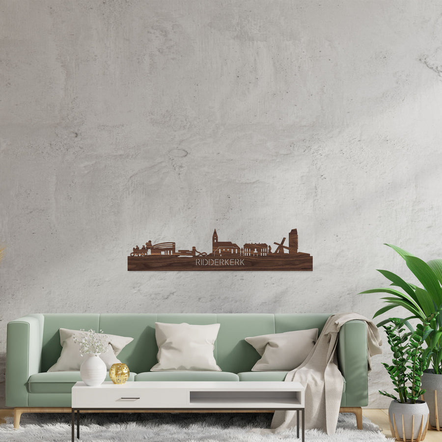 Skyline Ridderkerk Noten houten cadeau decoratie relatiegeschenk van WoodWideCities