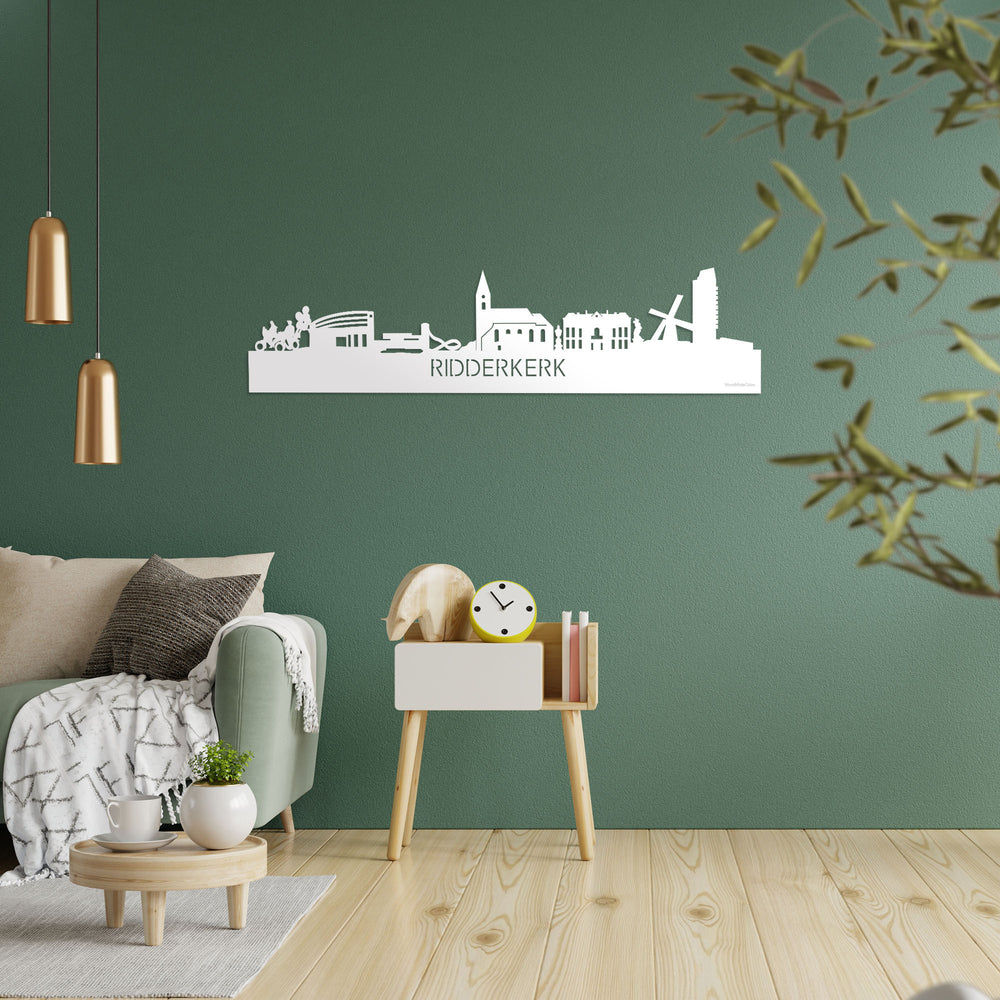 Skyline Ridderkerk Wit glanzend gerecycled kunststof cadeau decoratie relatiegeschenk van WoodWideCities