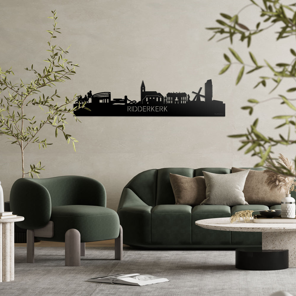 Skyline Ridderkerk Zwart glanzend gerecycled kunststof cadeau decoratie relatiegeschenk van WoodWideCities