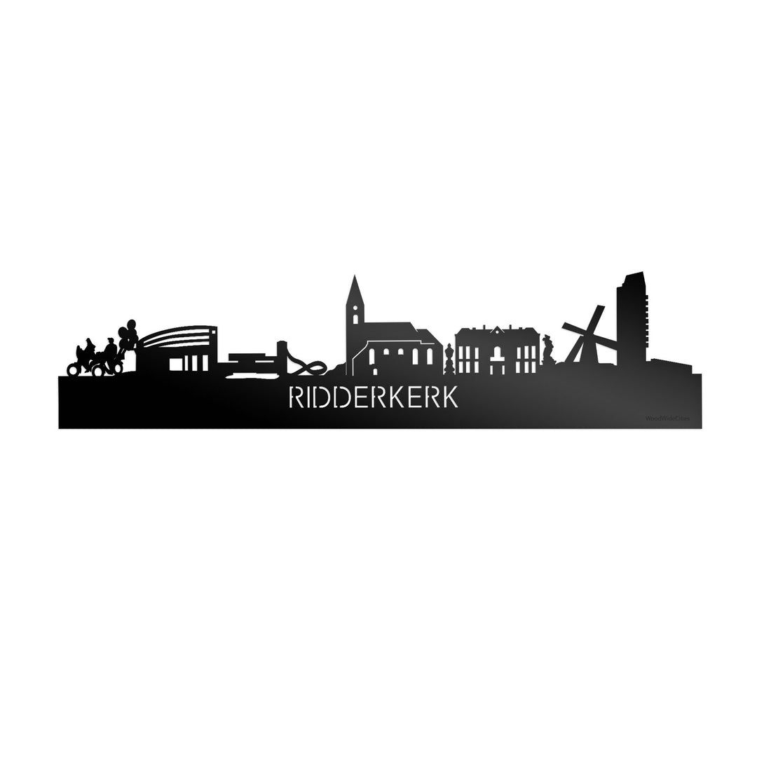 Skyline Ridderkerk Zwart glanzend gerecycled kunststof cadeau decoratie relatiegeschenk van WoodWideCities