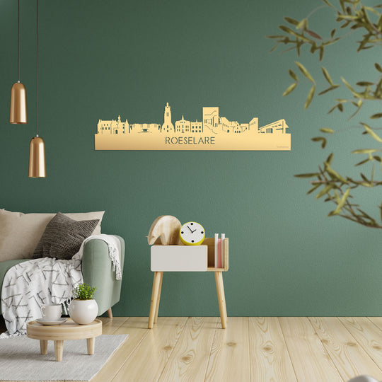Skyline Roeselare Metallic Goud gerecycled kunststof cadeau decoratie relatiegeschenk van WoodWideCities