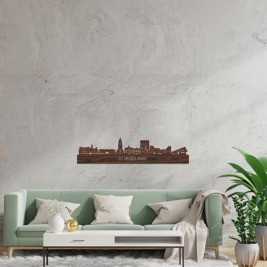 Skyline Roeselare Noten houten cadeau decoratie relatiegeschenk van WoodWideCities
