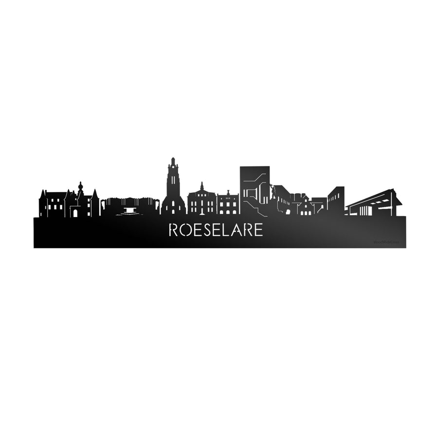 Skyline Roeselare Zwart glanzend gerecycled kunststof cadeau decoratie relatiegeschenk van WoodWideCities