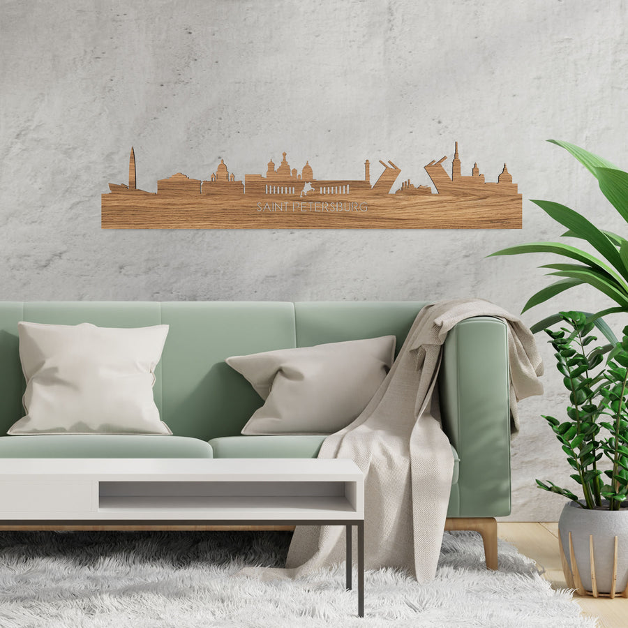 Skyline Saint Petersburg Eiken houten cadeau decoratie relatiegeschenk van WoodWideCities