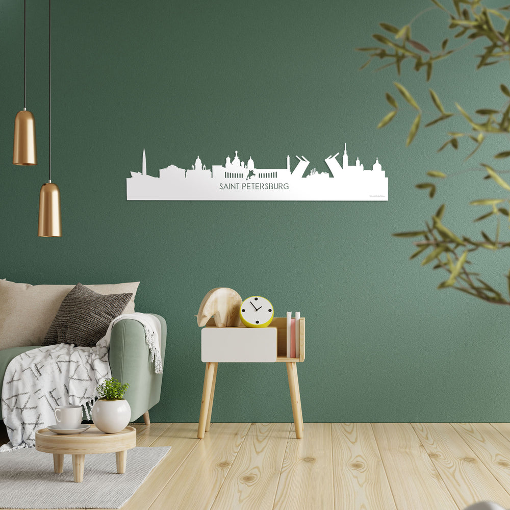 Skyline Saint Petersburg Wit glanzend gerecycled kunststof cadeau decoratie relatiegeschenk van WoodWideCities