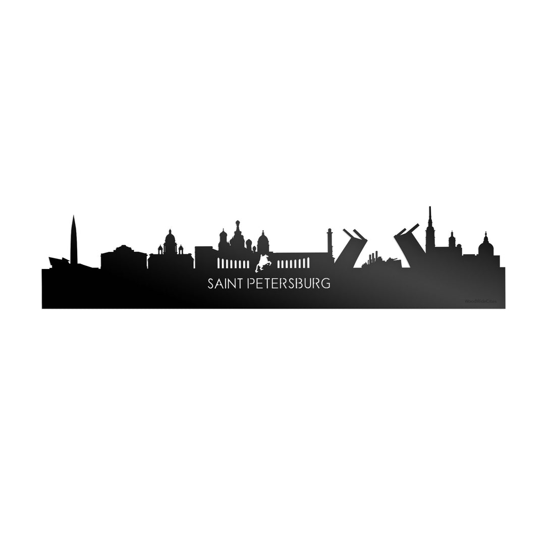 Skyline Saint Petersburg Zwart glanzend gerecycled kunststof cadeau decoratie relatiegeschenk van WoodWideCities
