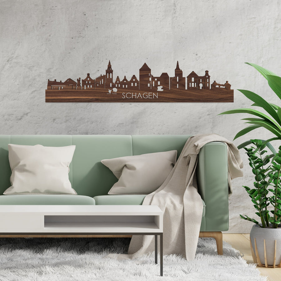 Skyline Schagen Noten houten cadeau decoratie relatiegeschenk van WoodWideCities