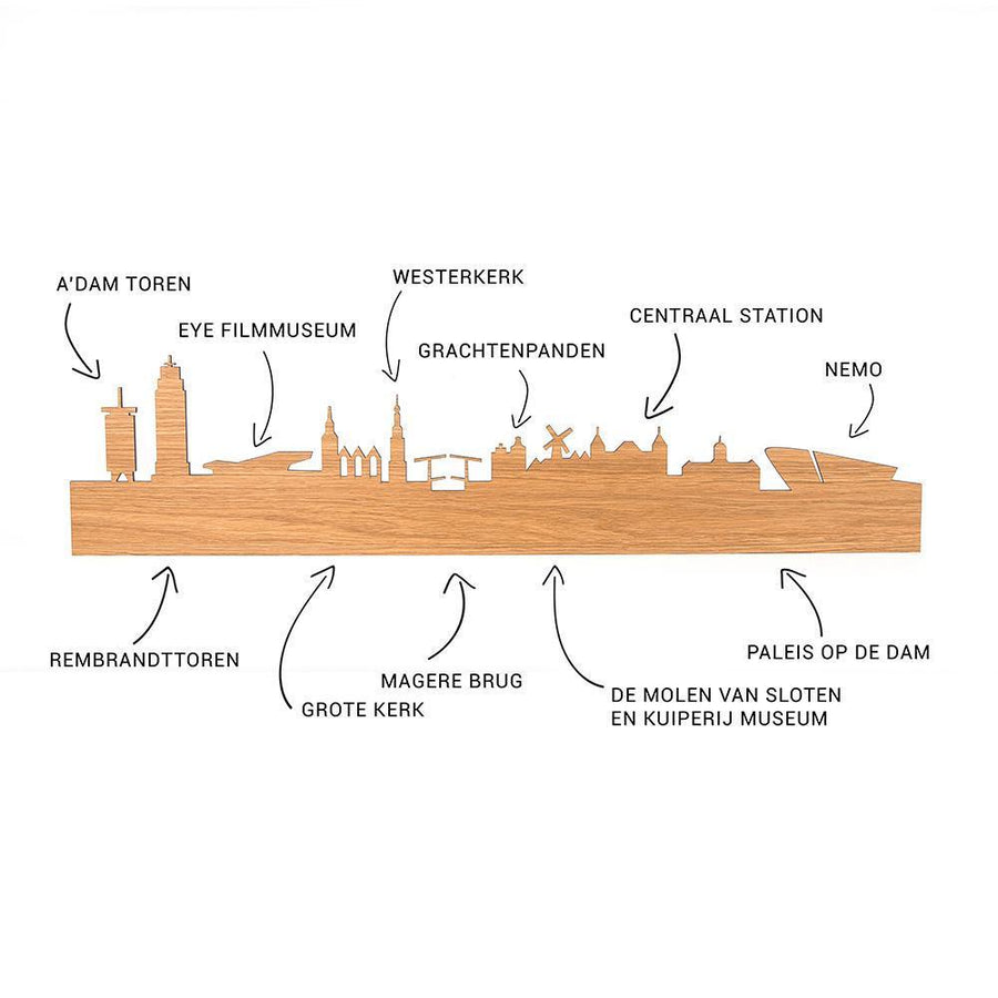 Skyline Serveerplank Rond Amsterdam houten cadeau decoratie relatiegeschenk van WoodWideCities