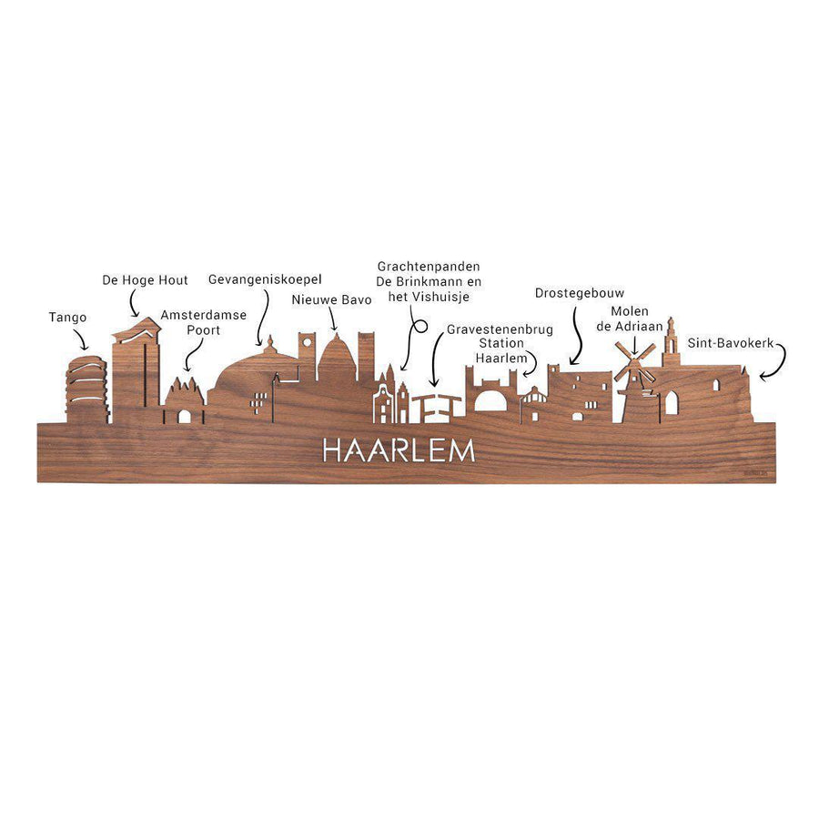 Skyline Serveerplank Rond Haarlem houten cadeau decoratie relatiegeschenk van WoodWideCities
