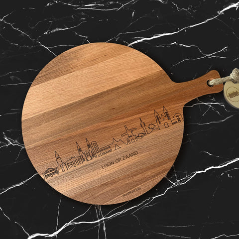 Skyline Serveerplank Rond Loon op Zand houten cadeau decoratie relatiegeschenk van WoodWideCities