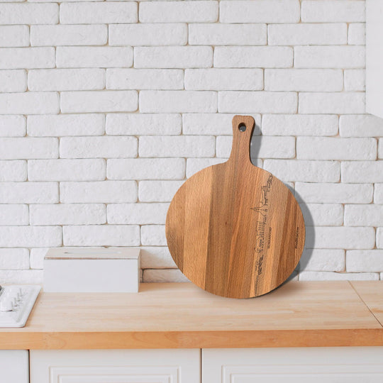 Skyline Serveerplank Rond Numansdorp houten cadeau decoratie relatiegeschenk van WoodWideCities