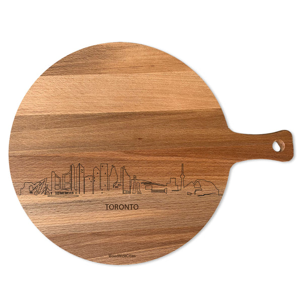 Skyline Serveerplank Rond Toronto houten cadeau decoratie relatiegeschenk van WoodWideCities