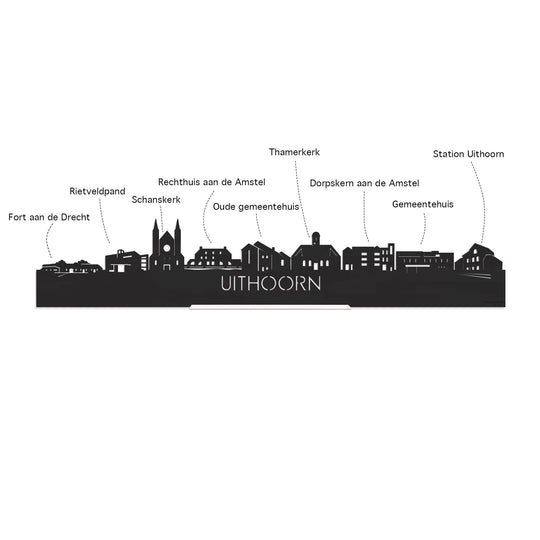 Skyline Serveerplank Rond Uithoorn houten cadeau decoratie relatiegeschenk van WoodWideCities