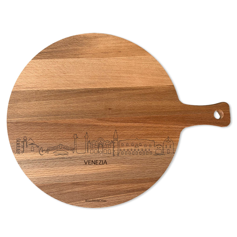 Skyline Serveerplank Rond Venezia houten cadeau decoratie relatiegeschenk van WoodWideCities