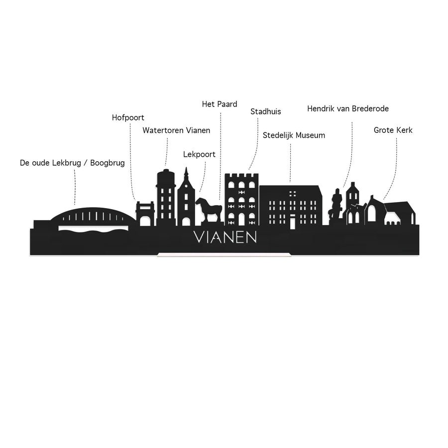Skyline Serveerplank Rond Vianen houten cadeau decoratie relatiegeschenk van WoodWideCities
