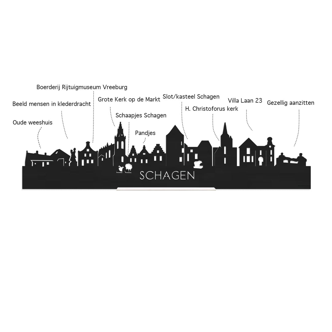 Skyline Serveerplank Schagen houten cadeau decoratie relatiegeschenk van WoodWideCities