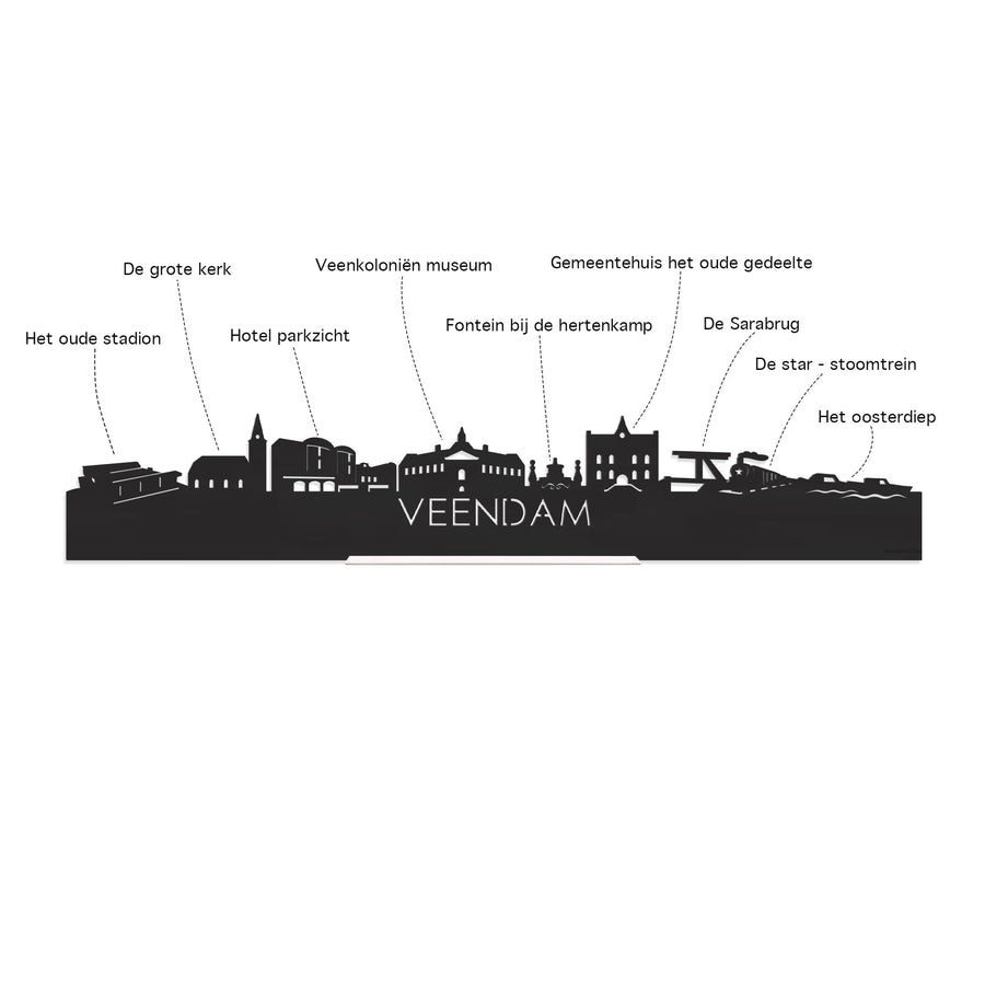 Skyline Serveerplank Veendam houten cadeau decoratie relatiegeschenk van WoodWideCities