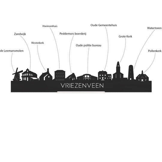 Skyline Serveerplank Vriezenveen houten cadeau decoratie relatiegeschenk van WoodWideCities