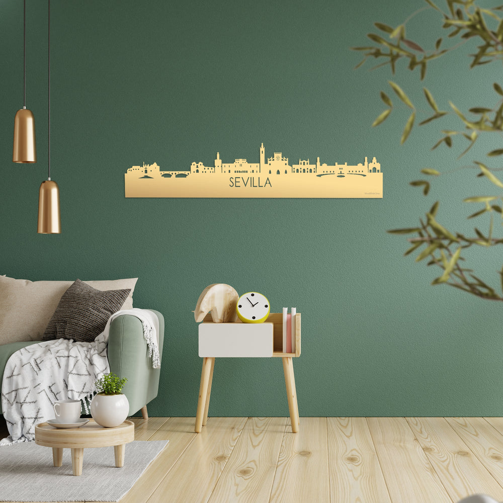 Skyline Sevilla Metallic Goud gerecycled kunststof cadeau decoratie relatiegeschenk van WoodWideCities