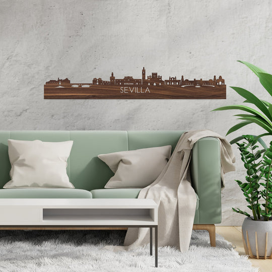 Skyline Sevilla Noten houten cadeau decoratie relatiegeschenk van WoodWideCities