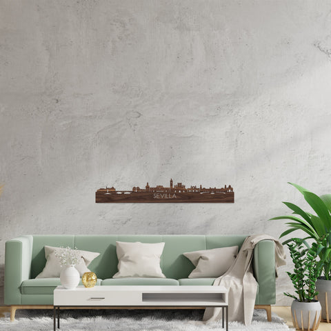 Skyline Sevilla Noten houten cadeau decoratie relatiegeschenk van WoodWideCities