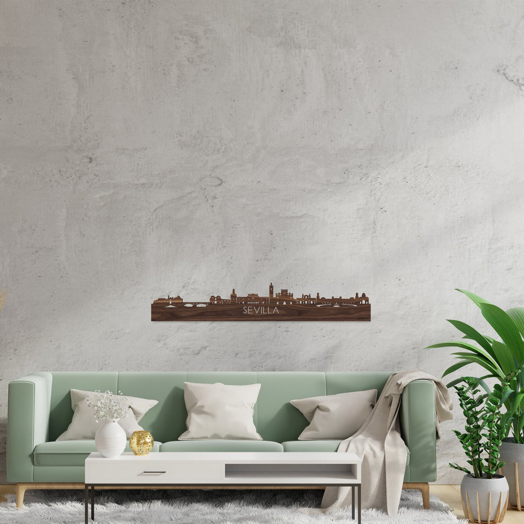 Skyline Sevilla Noten houten cadeau decoratie relatiegeschenk van WoodWideCities