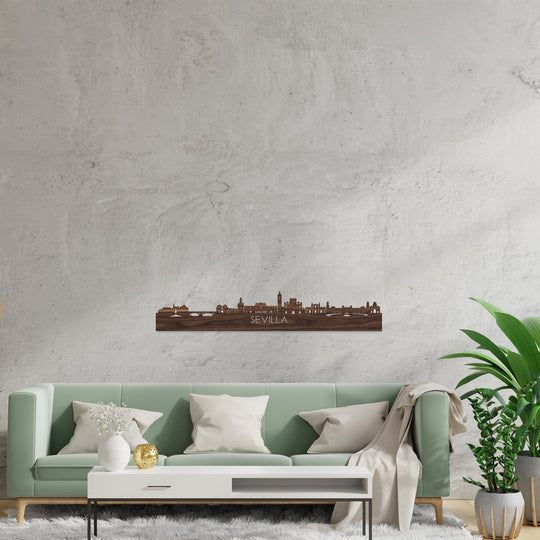 Skyline Sevilla Noten houten cadeau decoratie relatiegeschenk van WoodWideCities