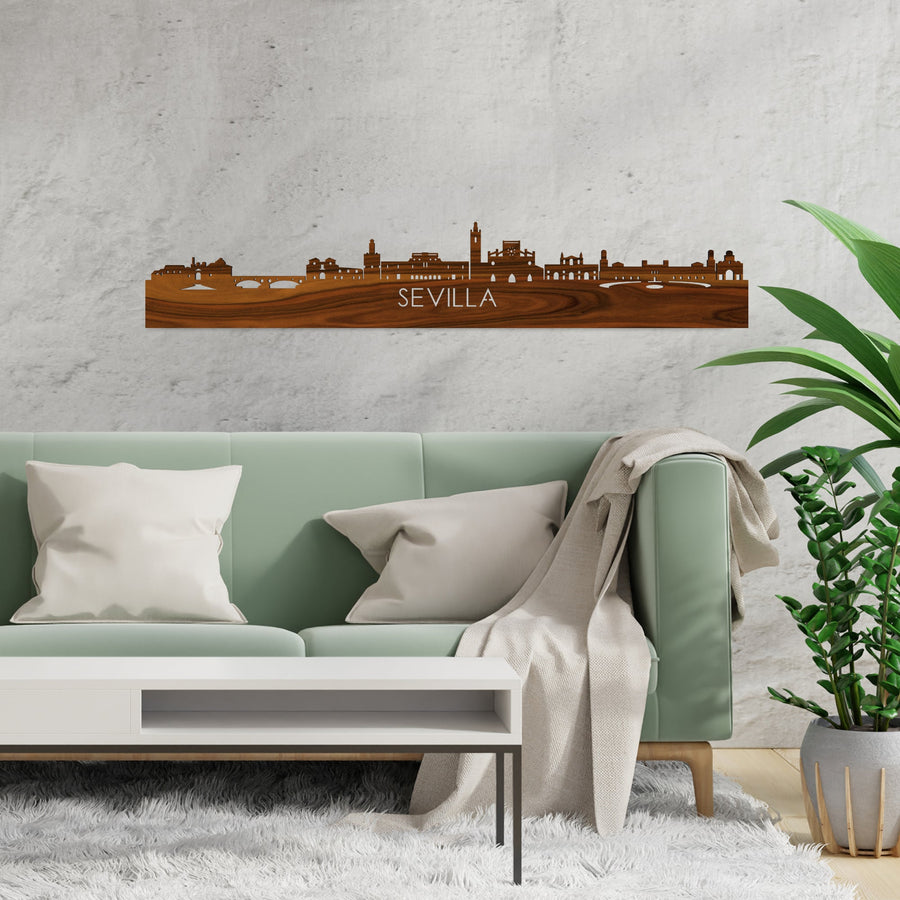 Skyline Sevilla Palissander houten cadeau decoratie relatiegeschenk van WoodWideCities