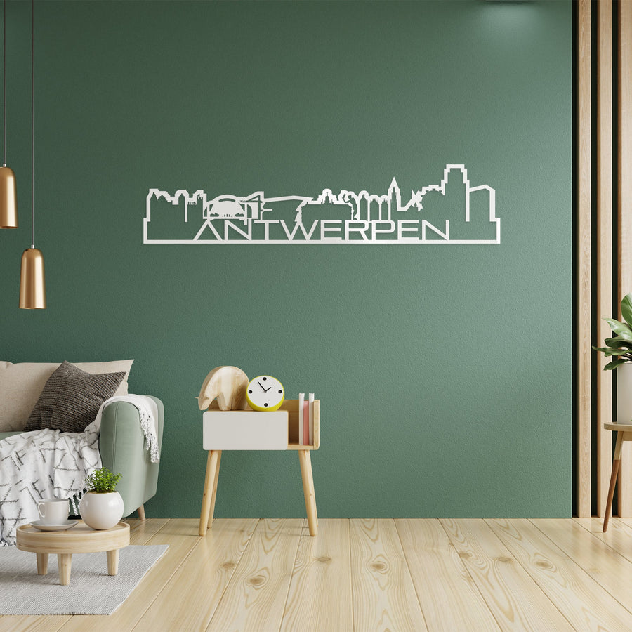 Skyline Shape Antwerpen Wit glanzend gerecycled kunststof cadeau decoratie relatiegeschenk van WoodWideCities