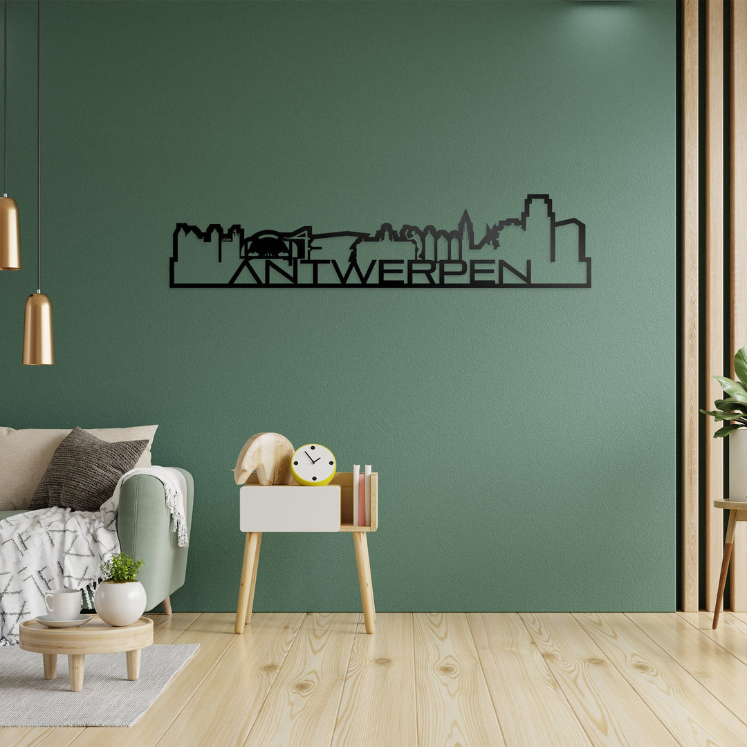 Skyline Shape Antwerpen Zwart glanzend gerecycled kunststof cadeau decoratie relatiegeschenk van WoodWideCities