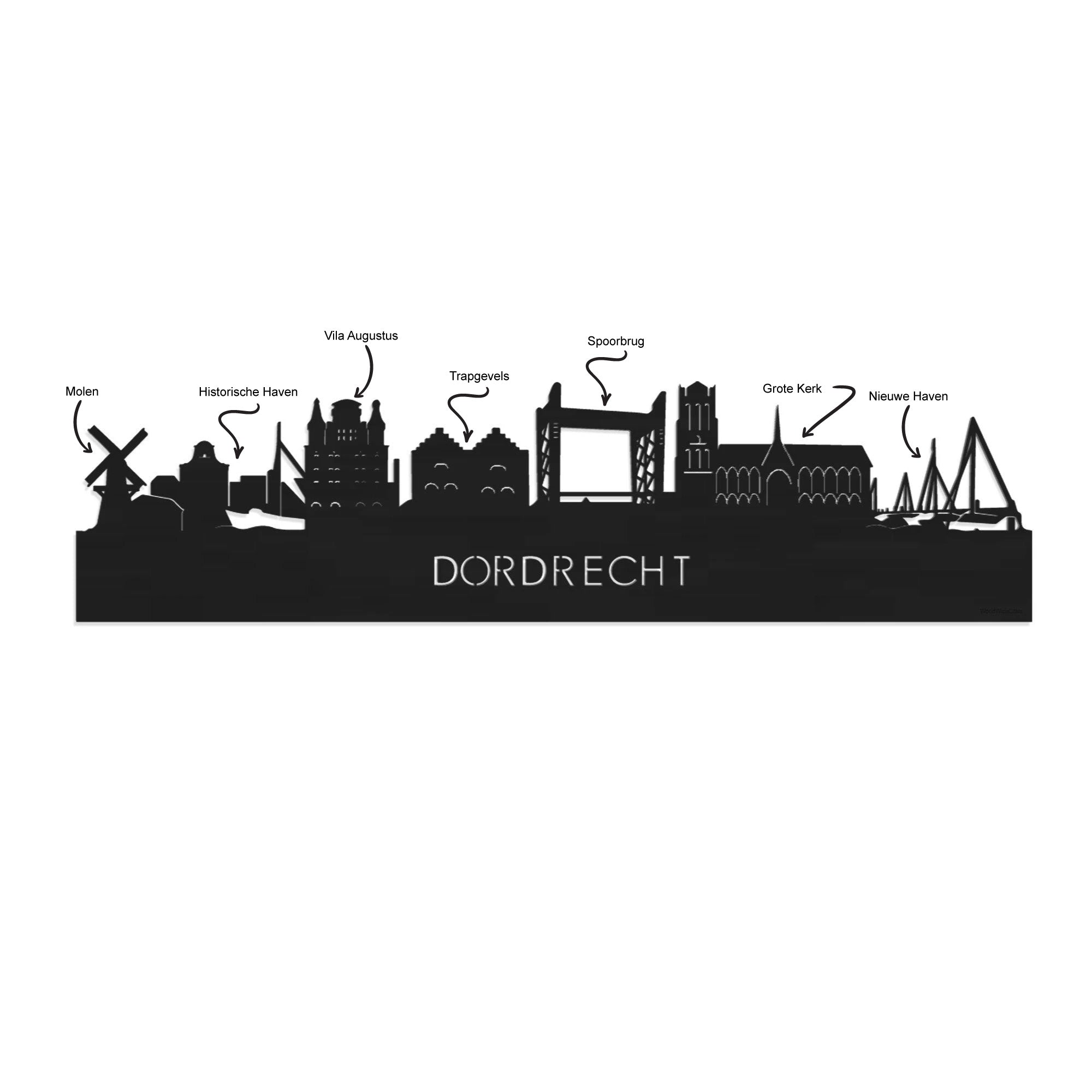 Skyline Shape Dordrecht Wit glanzend gerecycled kunststof cadeau decoratie relatiegeschenk van WoodWideCities