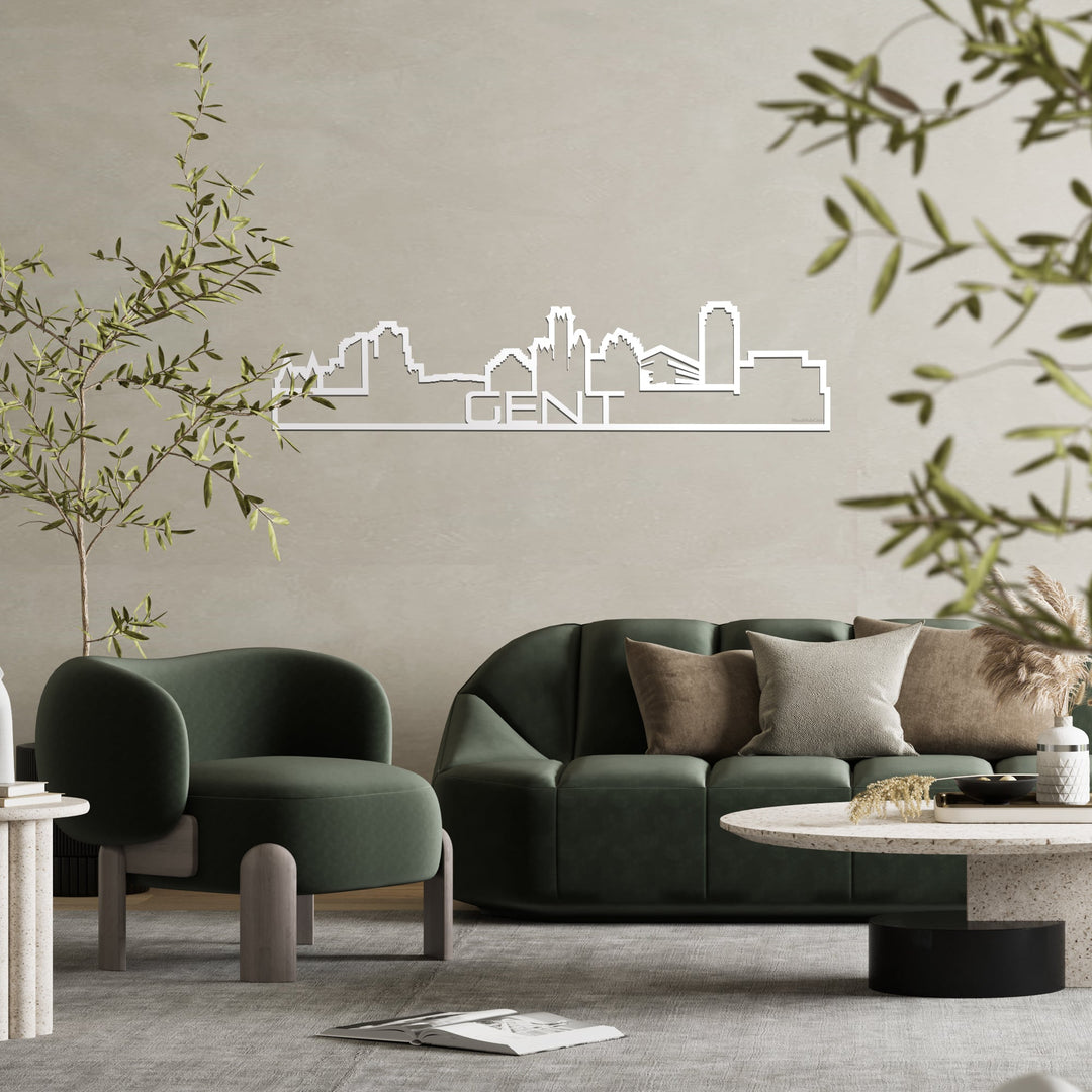Skyline Shape Gent Wit glanzend gerecycled kunststof cadeau decoratie relatiegeschenk van WoodWideCities