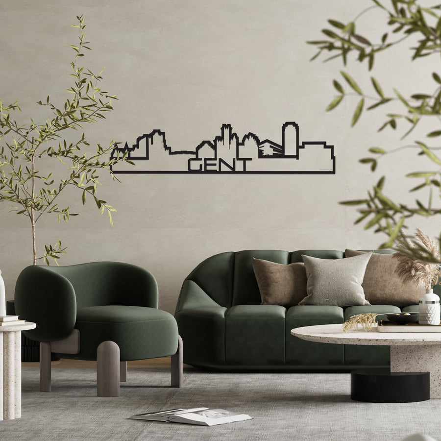 Skyline Shape Gent Zwart glanzend gerecycled kunststof cadeau decoratie relatiegeschenk van WoodWideCities