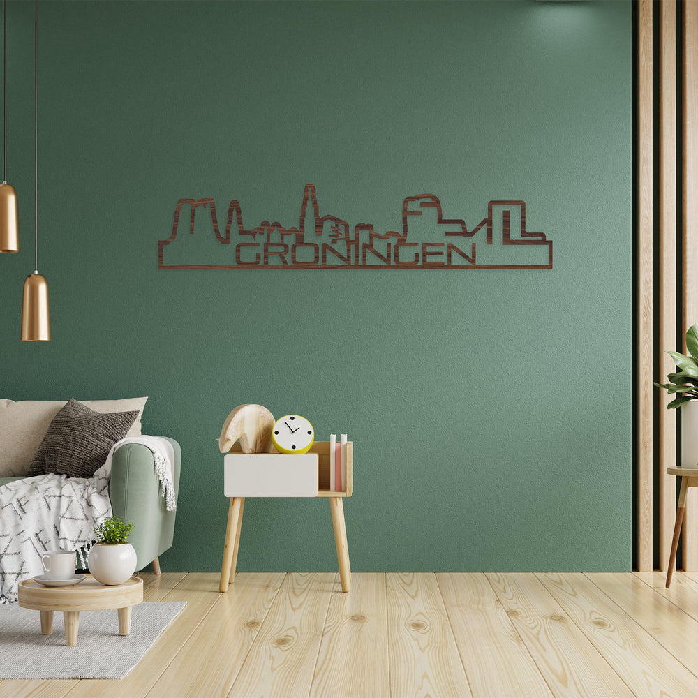 Skyline Shape Groningen Noten houten cadeau decoratie relatiegeschenk van WoodWideCities