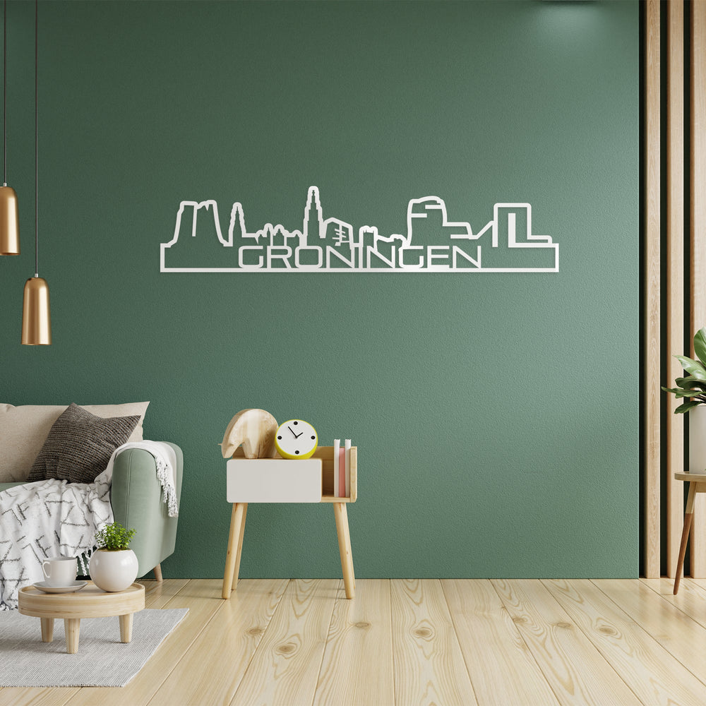 Skyline Shape Groningen Wit glanzend gerecycled kunststof cadeau decoratie relatiegeschenk van WoodWideCities