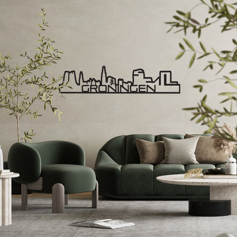 Skyline Shape Groningen Zwart glanzend gerecycled kunststof cadeau decoratie relatiegeschenk van WoodWideCities