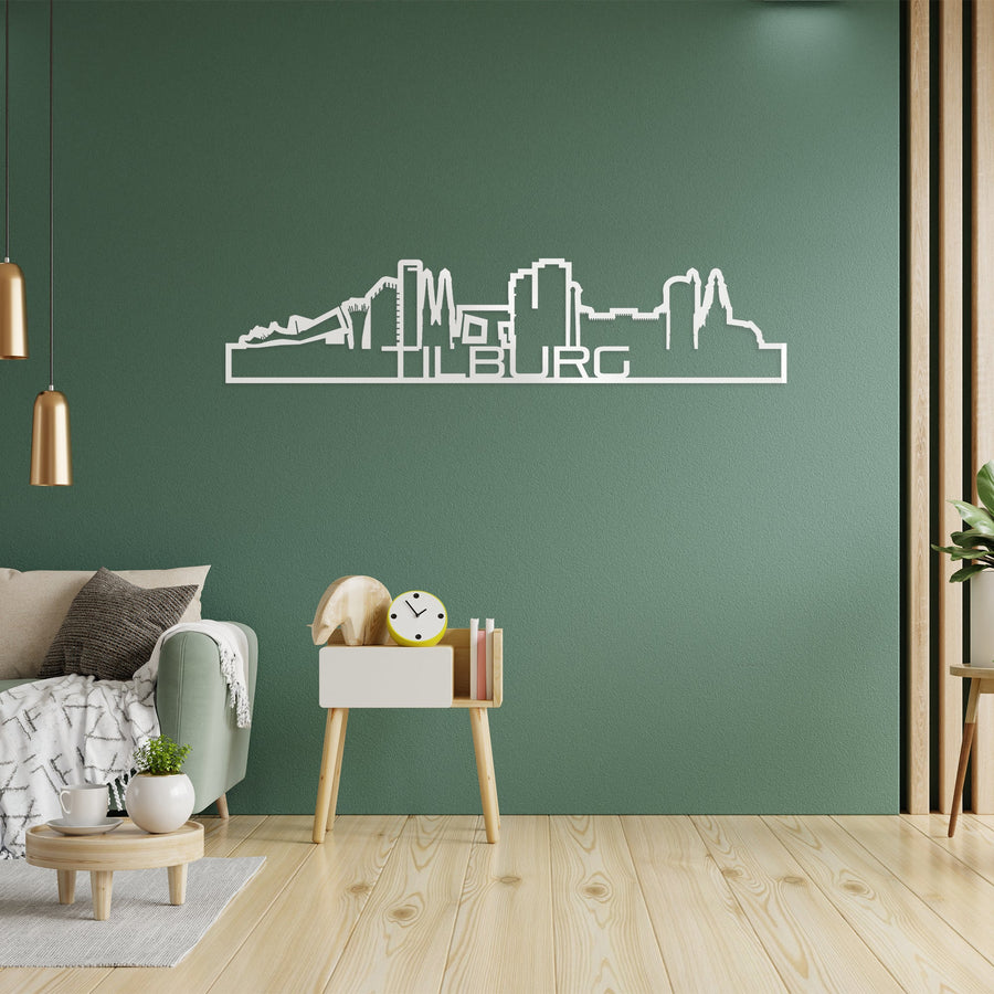 Skyline Shape Tilburg Wit glanzend gerecycled kunststof cadeau decoratie relatiegeschenk van WoodWideCities
