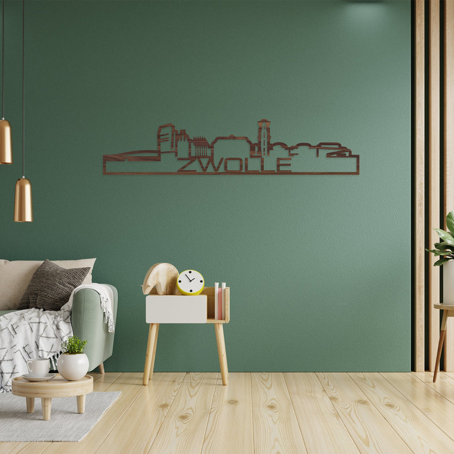 Skyline Shape Zwolle Noten houten cadeau decoratie relatiegeschenk van WoodWideCities