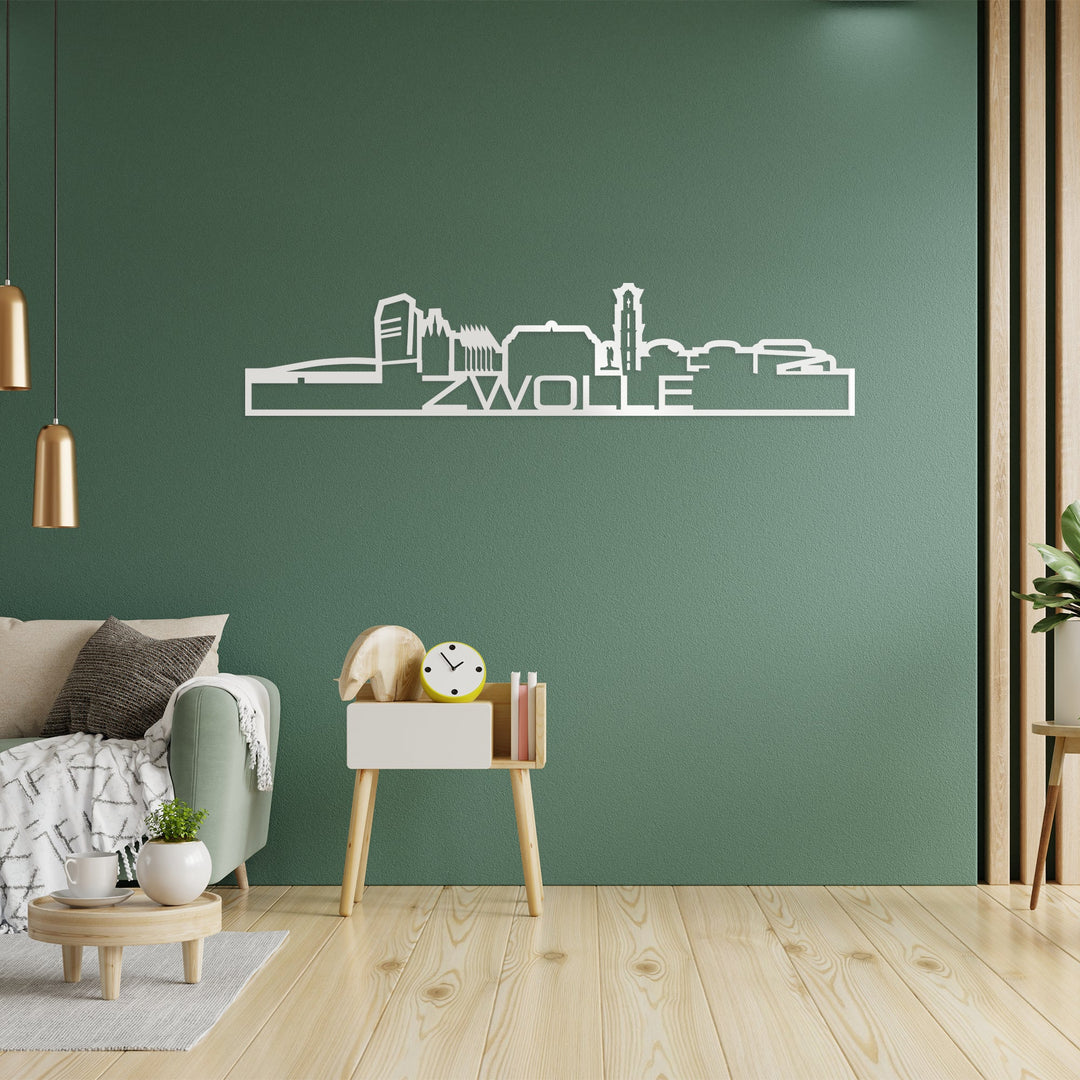 Skyline Shape Zwolle Wit glanzend gerecycled kunststof cadeau decoratie relatiegeschenk van WoodWideCities