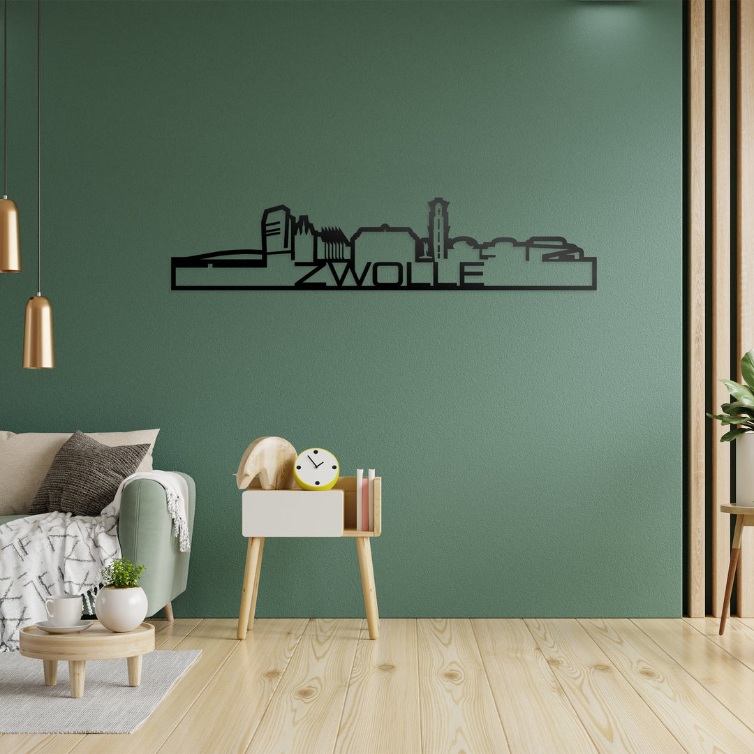 Skyline Shape Zwolle Zwart glanzend gerecycled kunststof cadeau decoratie relatiegeschenk van WoodWideCities