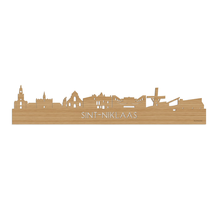 Skyline Sint-Niklaas Bamboe houten cadeau decoratie relatiegeschenk van WoodWideCities